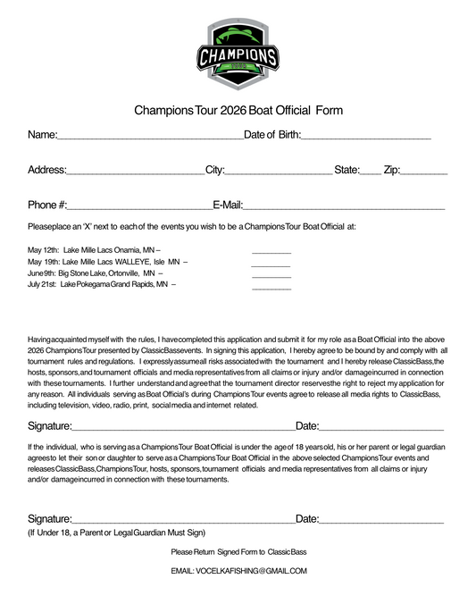 Available 3/23 - 2026 Boat Official Registration *13-18 yrs of age*