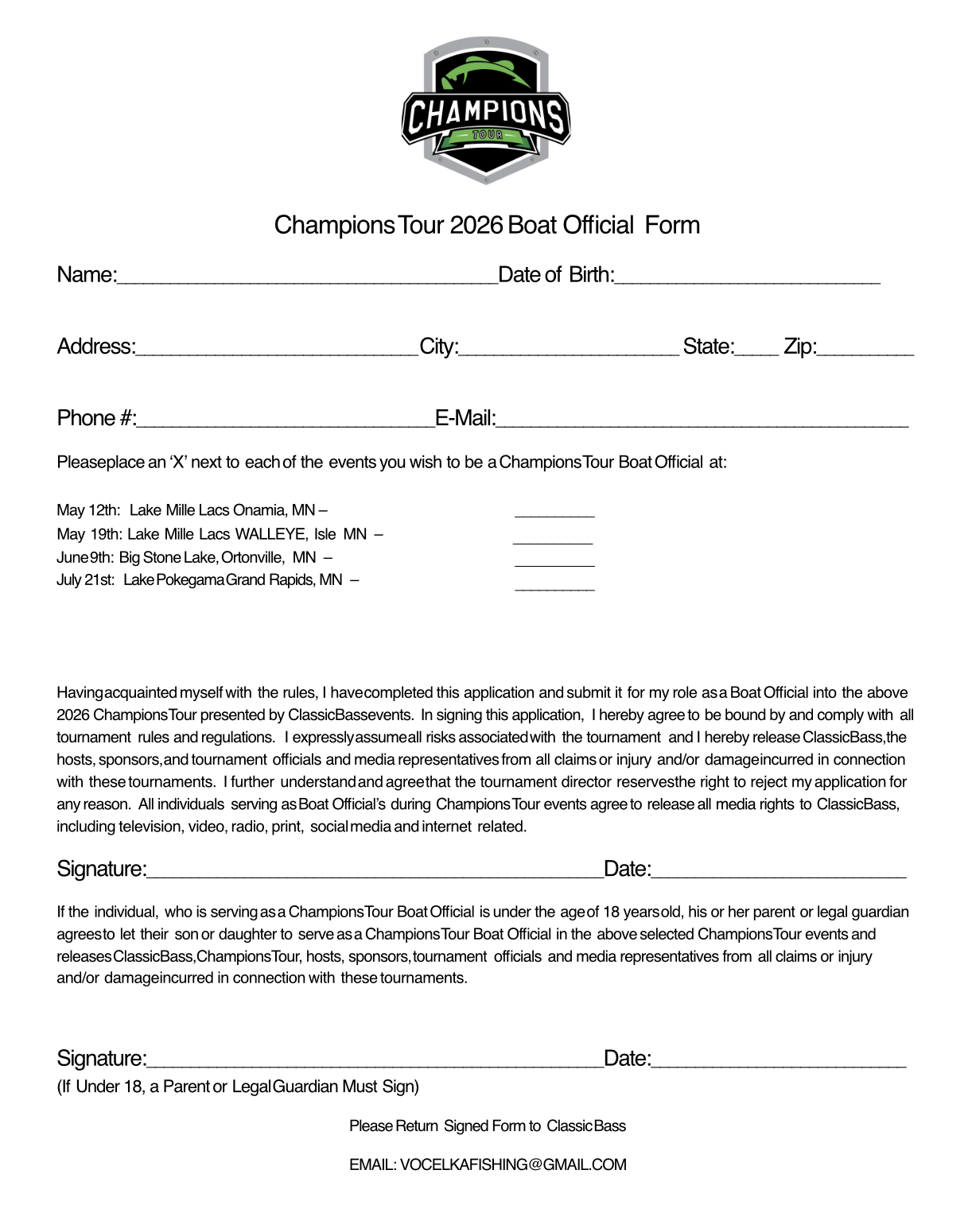 2026 Champions Tour Boat Official - Waitlist