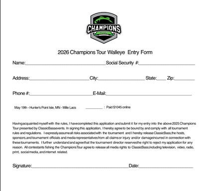 AVAILABLE NOW - 2026 Champions Tour Mille Lacs - Walleye